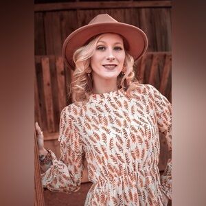 Mikarose Cream and Brown Long Sleeve Asymmetrical Dress